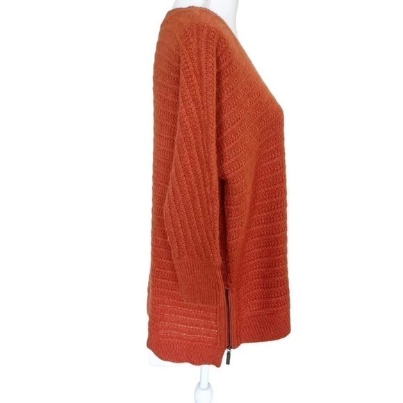 Red Garnet Hill Lambswool Angora Blend Side Zip Sweater Terracotta Orange Small - Picture 3 of 10